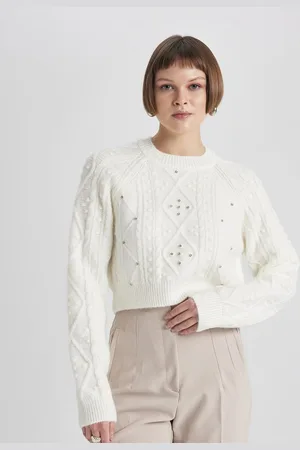 DeFacto Women Cable Knit Crop Pullover