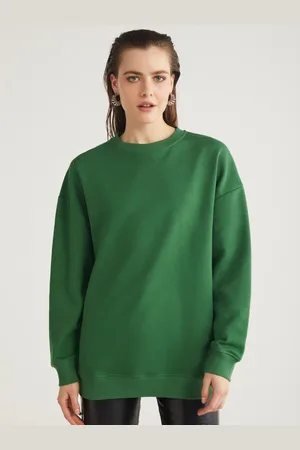 Grimelange Women Solid Round Neck Sweatshirt