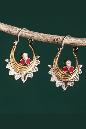 Fabindia Silver Artificial Stones Studded Contemporary Chandbalis
