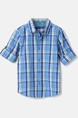 Benetton Boys Spread Collar Tartan Checked Cotton Casual Shirt