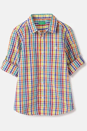 Benetton Boys Spread Collar Gingham Checked Cotton Casual Shirt