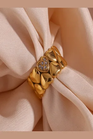 AQUASTREET 18K Plated Waterproof Anti Tarnish Zircon Double Layered Heart Ring