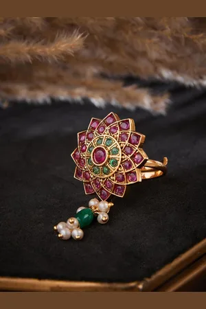 Fabindia Gold Plated Artificial Stones Studded & Beaded Finger Ring