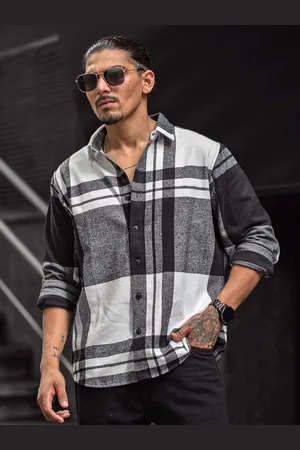 Powerlook Men Spread Collar Tartan Checked Cotton Casual Shirt