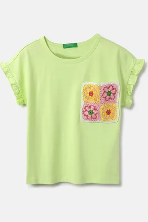 Benetton Girls Floral Pure Cotton Pockets T-shirt