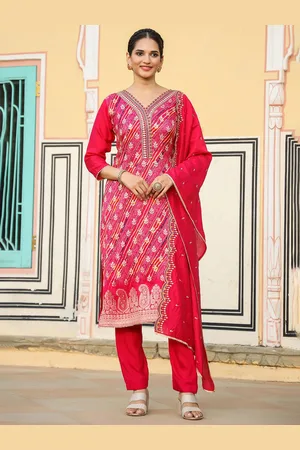 SCAKHI Bandhani Printed Jacquard Kurta with Trousers & Dupatta