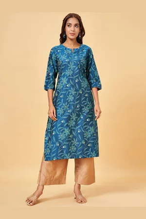 Pantaloons Floral Printed Notch Neck Straight Kurta