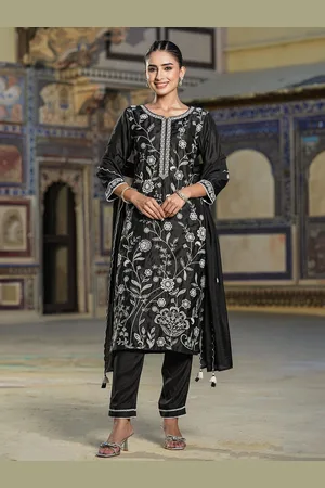 SCAKHI Floral Embroidered Straight Kurta with Trousers & Dupatta