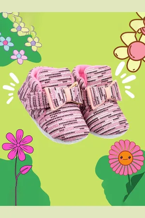 Neska Moda Girls Printed Bow Detail Cotton Booties