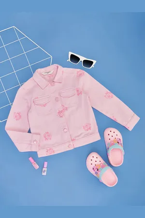 Pantaloons Girls Floral Crop Denim Jacket