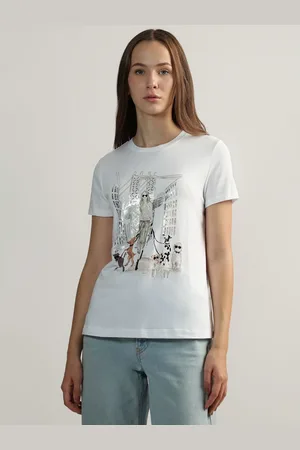DKNY Women Graphic Printed Round Neck Cotton T-shirt