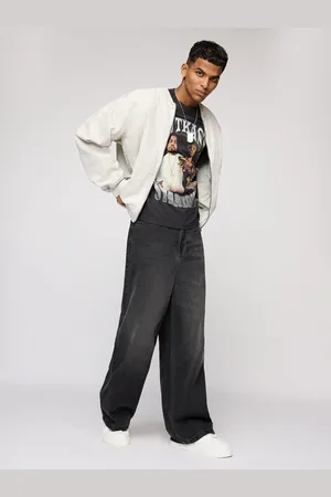 FREAKINS Men Wide Leg High-Rise Light Fade Jeans