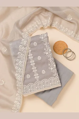 Koskii Floral Embroidered Thread Work Unstitched Dress Material