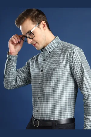 HANCOCK Men Button-Down Collar Micro Checked Cotton Slim Fit Formal Shirt