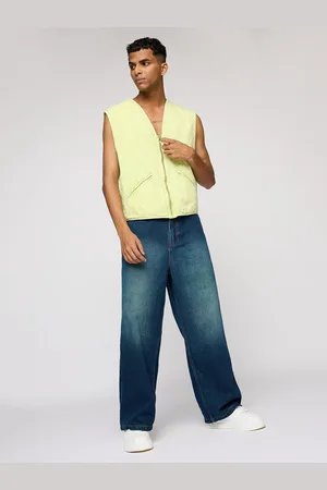 FREAKINS Men Wide Leg High-Rise Light Fade Jeans