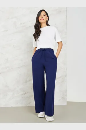 Styli Women Navy Blue Wide Leg Mid-Rise Track Pants
