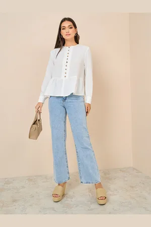 Styli Cuffed Sleeves Peplum Top