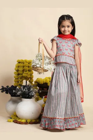 Cutiekins Girls Printed Ready to Wear Lehenga & Blouse With Dupatta