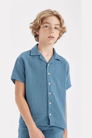 DeFacto Boys Cuban Collar Micro Checked Cotton Casual Shirt