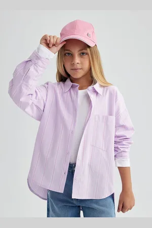 DeFacto Girls Spread Collar Vertical Striped Cotton Casual Shirt