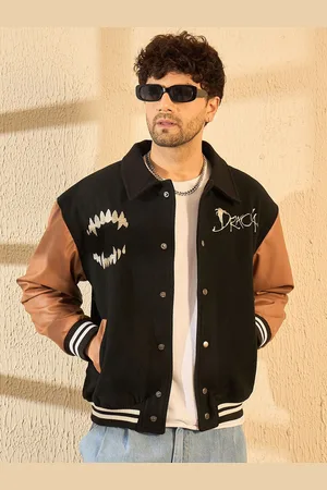 FUGAZEE Men Woollen Varsity Jacket with Embroidered