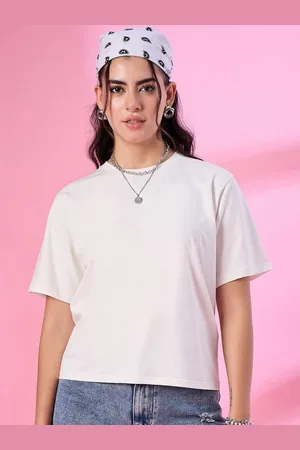 Cupid Women Solid Round Neck Cotton Oversized T-shirt