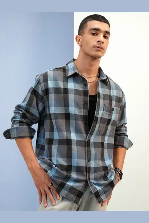 Highlander Men Oversized Textured Dobby Checked Overshirt
