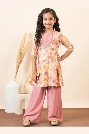 Stylo Bug Girls Floral Printed Regular Gotta Patti Kurta With Palazzos
