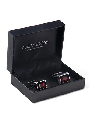Calvadoss Embellished Silver-Plated Stainless Steel Rectangle Cufflinks