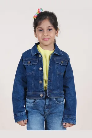KiddoPanti Girls Solid Denim Jacket