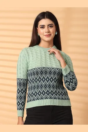 Clora Creation Women Cable Knit Printed Woollen Pullover Sweaters