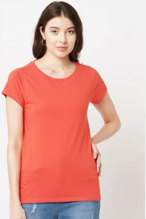 Guti Women Solid Round Neck Cotton T-shirt