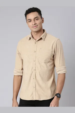 Chennis Men Spread Collar Solid Cotton Slim Fit Casual Shirt
