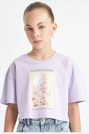 DeFacto Girls Graphic Printed Round Neck Cotton T-shirt
