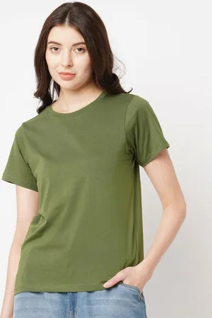 Guti Women Solid Round Neck Cotton T-shirt
