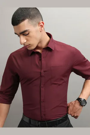 Highlander Men Burgundy Solid Formal Slim Fit shirt