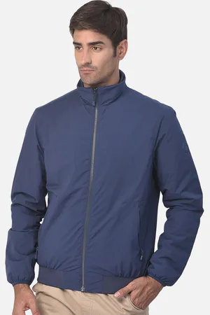 Woodland Men Blue Solid Water Resistant Bomber Jacket