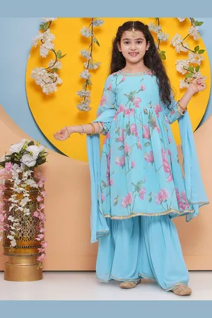 Bhama Girls Floral Printed Regular Gotta Patti Kurta with Sharara & With Dupatta