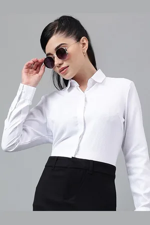 English Navy Women Spread Collar Solid Wrinkle Resistant Formal Shirt