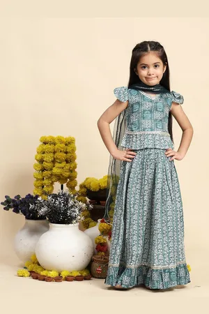 Cutiekins Girls Printed Ready to Wear Lehenga & Blouse With Dupatta