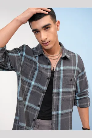 Highlander Men Oversized Textured Dobby Checked Overshirt