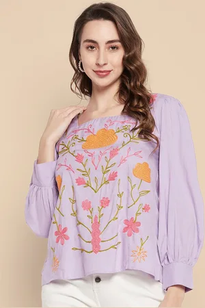 all about you Women Embroidered Cuffed Sleeves Top