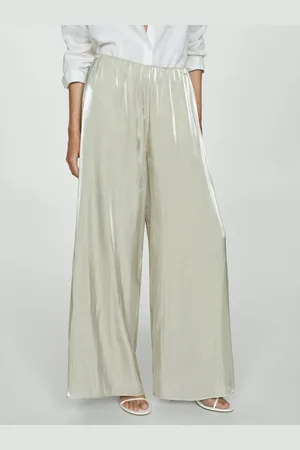 MANGO Women Satin-Finish Wide Leg Trousers