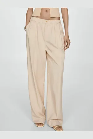 MANGO Women Pleated Wide Leg Trousers