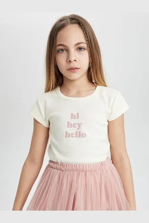 DeFacto Girls Typography Printed Round Neck Cotton T-shirt