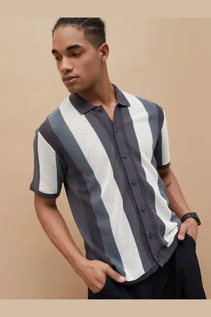 Lifestyle Men Striped Cutaway Collar Casual Shirt