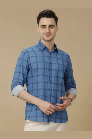 Linen Club Men Contemporary Spread Collar Windowpane Checked Slim Fit Casual Shirt