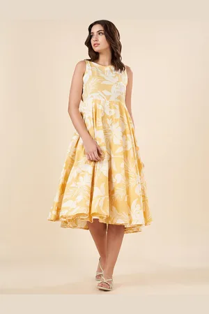 Pantaloons Floral Printed Round Neck Pure Cotton Fit & Flare Midi Dress