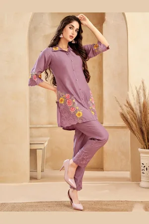 AUTUMN LANE Asmi Orchid Embroidered Tunic With Trousers