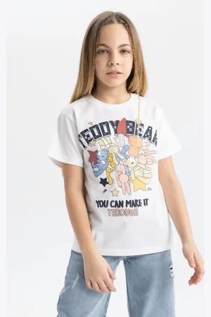 DeFacto Girls Graphic Printed Round Neck Cotton T-shirt